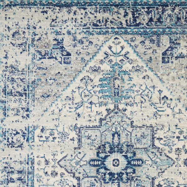 Homeroots 5' X 7' Distressed Floral Medallion Area Rug In Ivory And Light Blue – Durable, Stain-resistant Charm  Polypropylene 550895