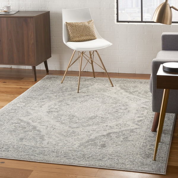 HomeRoots 5' Ivory and Gray Floral Medallion Distressed Area Rug – Elegant, Stain-Resistant Design for Homes 5' X 7' 550896