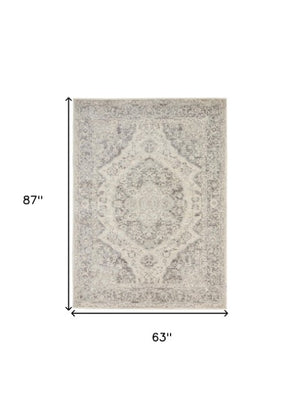 Homeroots 5' X 7' Ivory And Gray Floral Medallion Rug - Durable, Stain-resistant, Perfect For Kids & Pets!  Polypropylene 550896