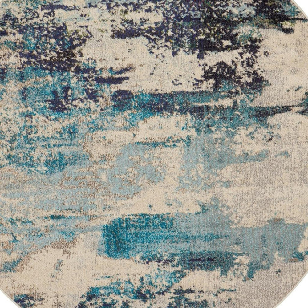 HomeRoots 5' X 7' Vintage-Inspired Turquoise Cream & Navy Floral Distressed Area Rug for Stylish Homes 550897