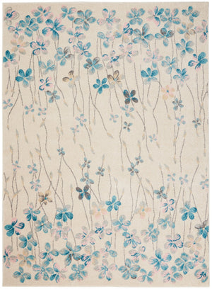 Homeroots 5' X 7' Ivory And Blue Floral Area Rug - Stain Resistant, Durable, Perfect For Kids & Pets!  Polypropylene 550898