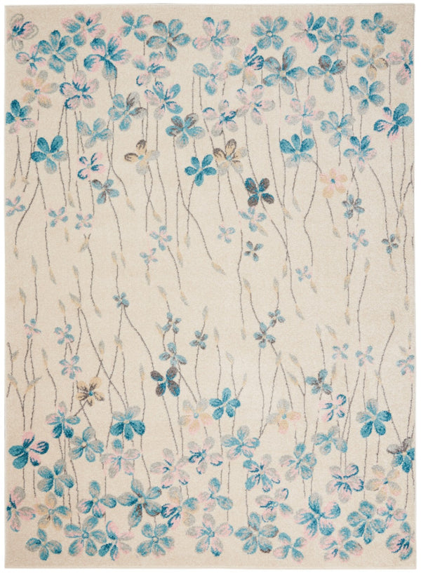 Homeroots 5' X 7' Ivory And Blue Floral Area Rug - Stain Resistant, Durable, Perfect For Kids & Pets!  Polypropylene 550898