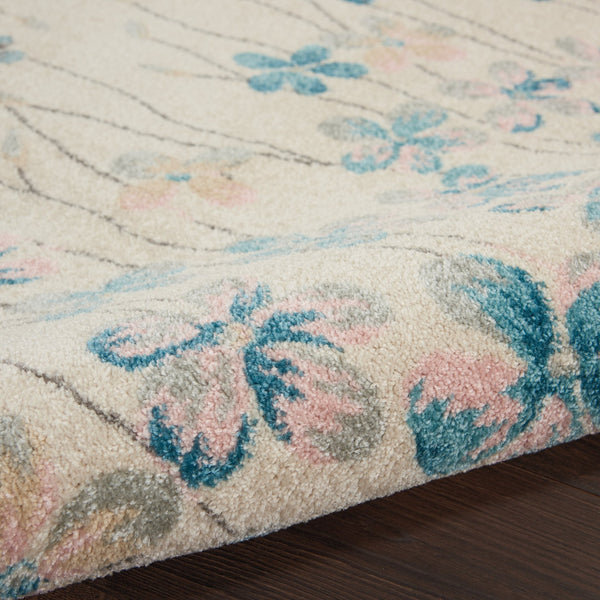 Homeroots 5' X 7' Ivory And Blue Floral Area Rug - Stain Resistant, Durable, Perfect For Kids & Pets!  Polypropylene 550898