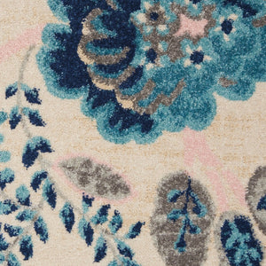 HomeRoots 5' Cottage-Inspired Floral Area Rug in Navy & Light Blue on Ivory - Durable, Stain-Resistant Design 550899