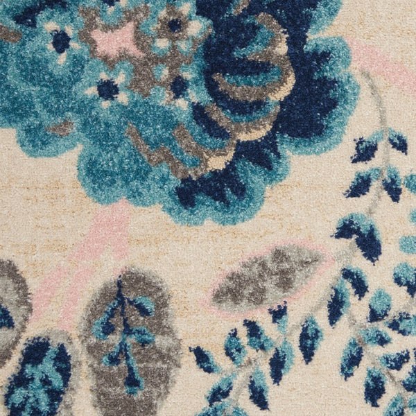 HomeRoots 5' Cottage-Inspired Floral Area Rug in Navy & Light Blue on Ivory - Durable, Stain-Resistant Design 550899