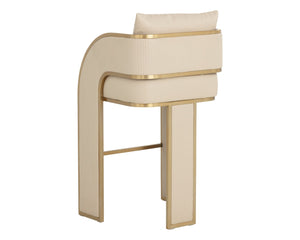 Sunpan BAZ Barstool – Contemporary Napa Beige Faux Leather with Gold Trim for Modern Kitchen or Bar Use 112016