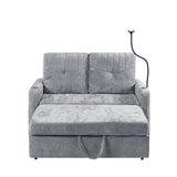 English Elm 53.9" Modern Loveseat Pull-Out Sofa Bed With Adjustable Backrest, Two Cup Holders , A Phone Holder, Three Charging Ports and Side Storage Pockets For Living Room, Grey