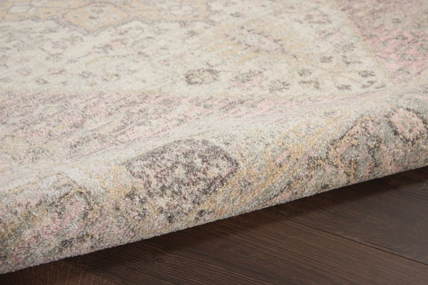 HomeRoots 5' Elegant Ivory Pink and Gray Floral Distressed Area Rug - Durable, Stain-Resistant Design for Homes 6' X 9' 550900