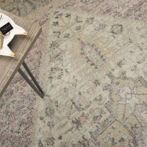 HomeRoots 5' Elegant Ivory Pink and Gray Floral Distressed Area Rug - Durable, Stain-Resistant Design for Homes 6' X 9' 550900