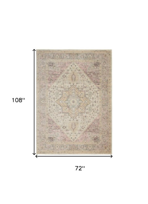 Homeroots 6' X 9' Floral Medallion Distressed Area Rug In Ivory Pink & Gray - Stylish, Durable & Stain Resistant!  Polypropylene 550900