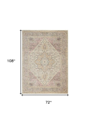 Homeroots 6' X 9' Floral Medallion Distressed Area Rug In Ivory Pink & Gray - Stylish, Durable & Stain Resistant!  Polypropylene 550900
