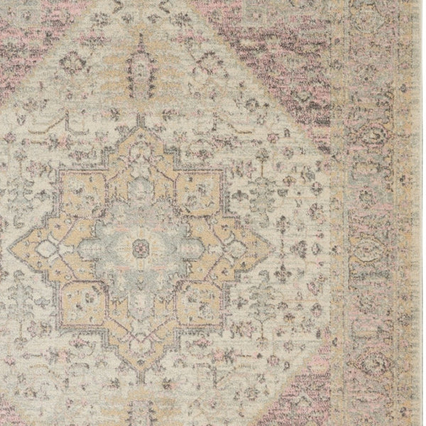 Homeroots 6' X 9' Floral Medallion Distressed Area Rug In Ivory Pink & Gray - Stylish, Durable & Stain Resistant!  Polypropylene 550900