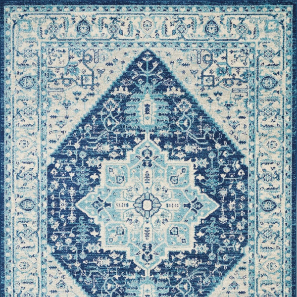 Homeroots 6' X 9' Ivory & Navy Blue Floral Medallion Rug – Stain Resistant, Durable, Perfect For Any Home Decor!  Polypropylene 550901