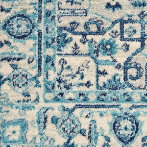 HomeRoots 6' Ivory and Navy Blue Floral Medallion Distressed Area Rug for Timeless Style in Any Room 6' X 9' 550901