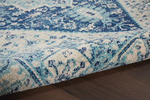 HomeRoots 6' Ivory and Navy Blue Floral Medallion Distressed Area Rug for Timeless Style in Any Room 6' X 9' 550901