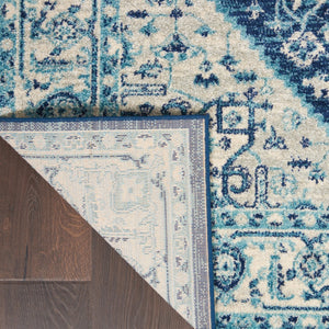 Homeroots 6' X 9' Ivory & Navy Blue Floral Medallion Rug – Stain Resistant, Durable, Perfect For Any Home Decor!  Polypropylene 550901