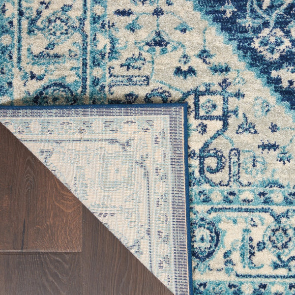 Homeroots 6' X 9' Ivory & Navy Blue Floral Medallion Rug – Stain Resistant, Durable, Perfect For Any Home Decor!  Polypropylene 550901