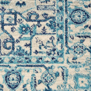 HomeRoots 6' Ivory and Navy Blue Floral Medallion Distressed Area Rug for Timeless Style in Any Room 6' X 9' 550901