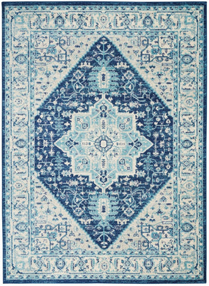 HomeRoots 6' Ivory and Navy Blue Floral Medallion Distressed Area Rug for Timeless Style in Any Room 6' X 9' 550901