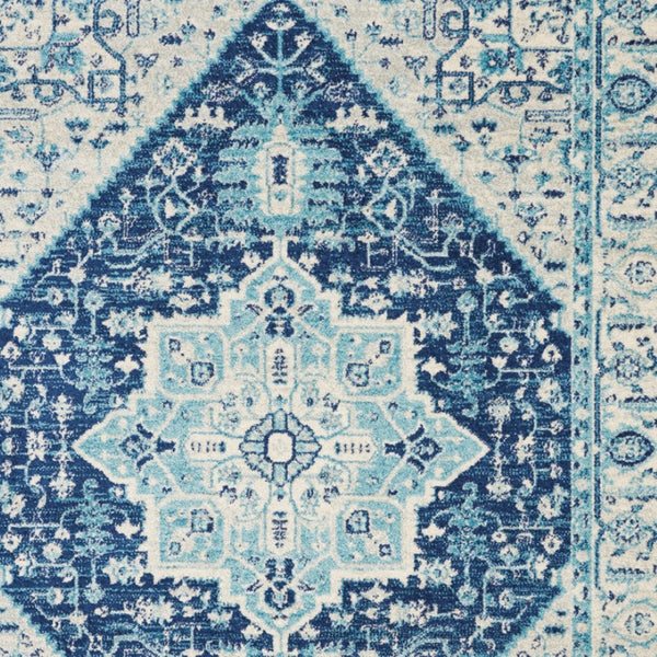 Homeroots 6' X 9' Ivory & Navy Blue Floral Medallion Rug – Stain Resistant, Durable, Perfect For Any Home Decor!  Polypropylene 550901