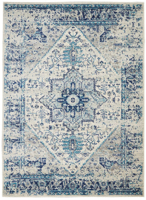 Homeroots 6' X 9' Ivory & Light Blue Floral Medallion Distressed Rug - Stain Resistant, Durable & Stylish Home Accent  Polypropylene 550902