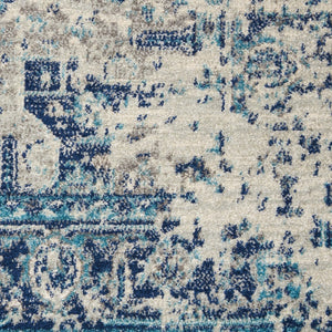 HomeRoots 5' Elegant Ivory and Light Blue Floral Medallion Distressed Area Rug for Timeless Home Style 6' X 9' 550902