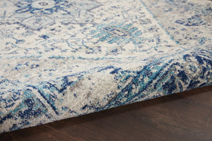 HomeRoots 5' Elegant Ivory and Light Blue Floral Medallion Distressed Area Rug for Timeless Home Style 6' X 9' 550902