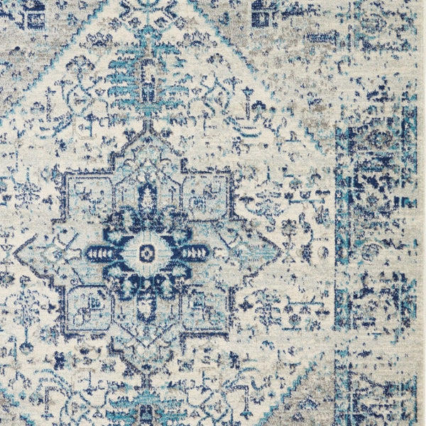 Homeroots 6' X 9' Ivory & Light Blue Floral Medallion Distressed Rug - Stain Resistant, Durable & Stylish Home Accent  Polypropylene 550902