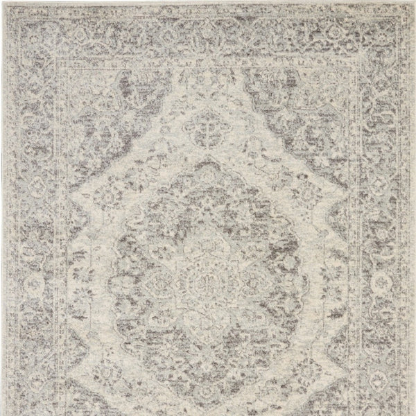 Homeroots 6' X 9' Ivory And Gray Floral Medallion Distressed Area Rug - Durable, Stain Resistant, Stylish Décor  Polypropylene 550903
