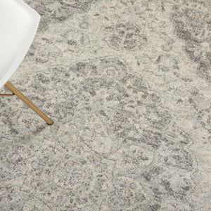 HomeRoots 5' Ivory and Gray Floral Medallion Distressed Area Rug – Elegant, Stain-Resistant Design for Homes 6' X 9' 550903