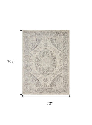 Homeroots 6' X 9' Ivory And Gray Floral Medallion Distressed Area Rug - Durable, Stain Resistant, Stylish Décor  Polypropylene 550903