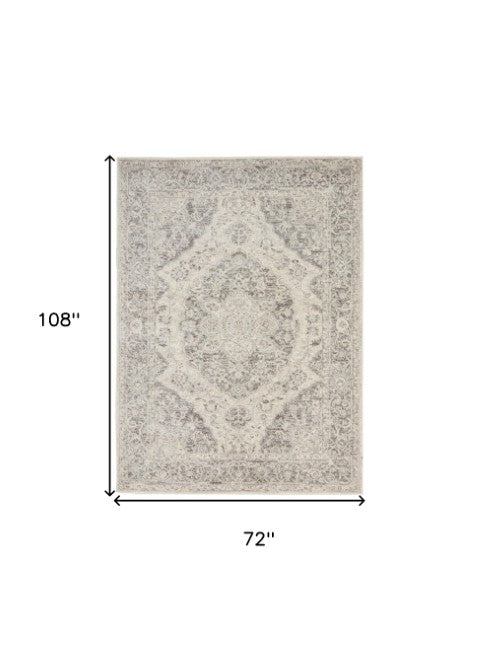 Homeroots 6' X 9' Ivory And Gray Floral Medallion Distressed Area Rug - Durable, Stain Resistant, Stylish Décor  Polypropylene 550903