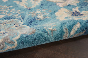 HomeRoots 6' Turquoise Cream and Navy Blue Floral Distressed Area Rug for Timeless Style and Durability 6' X 9' 550904