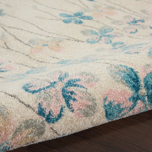 HomeRoots 5' Elegant Ivory and Blue Floral Area Rug - Durable, Stain-Resistant Design for Family Spaces 6' X 9' 550905