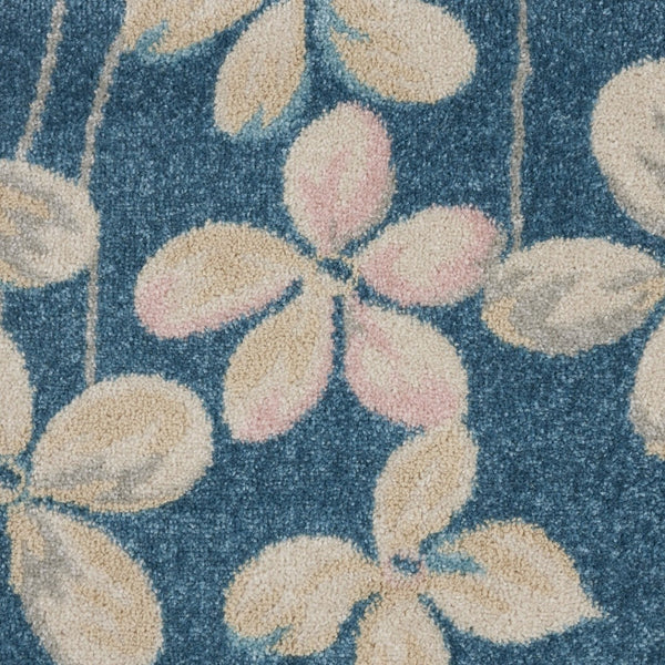 HomeRoots 5' Elegant Ivory and Blue Floral Area Rug - Durable, Stain-Resistant Design for Family Spaces 6' X 9' 550905