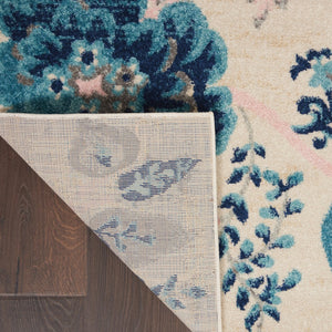 Homeroots 6' Floral Area Rug In Ivory, Navy & Light Blue – Durable, Stain Resistant, Perfect For Homes With Kids!  Polypropylene 550906