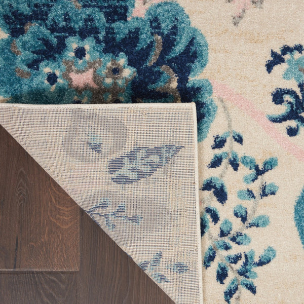 Homeroots 6' Floral Area Rug In Ivory, Navy & Light Blue – Durable, Stain Resistant, Perfect For Homes With Kids!  Polypropylene 550906