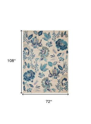 Homeroots 6' Floral Area Rug In Ivory, Navy & Light Blue – Durable, Stain Resistant, Perfect For Homes With Kids!  Polypropylene 550906