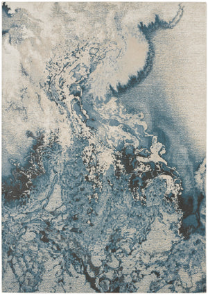 Homeroots 6' X 9' Ivory Teal Blue And Black Abstract Non Skid Area Rug  Polyester 550907