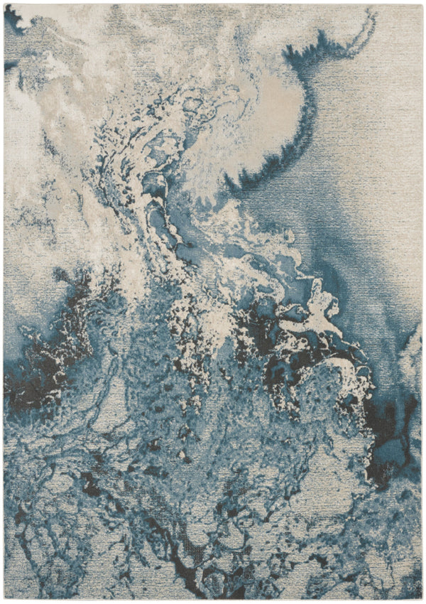 Homeroots 6' X 9' Ivory Teal Blue And Black Abstract Non Skid Area Rug  Polyester 550907