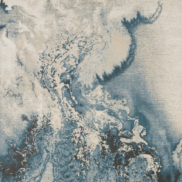 Homeroots 6' X 9' Ivory Teal Blue And Black Abstract Non Skid Area Rug  Polyester 550907