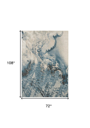 Homeroots 6' X 9' Ivory Teal Blue And Black Abstract Non Skid Area Rug  Polyester 550907