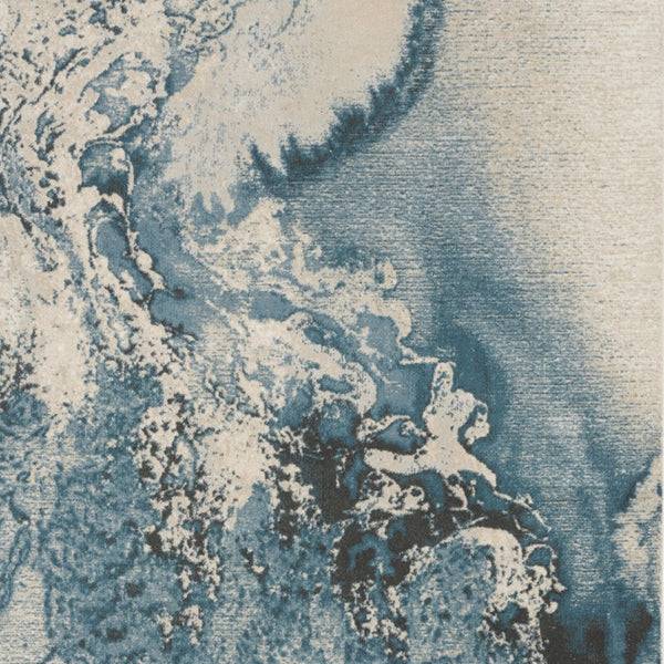 Homeroots 6' X 9' Ivory Teal Blue And Black Abstract Non Skid Area Rug  Polyester 550907