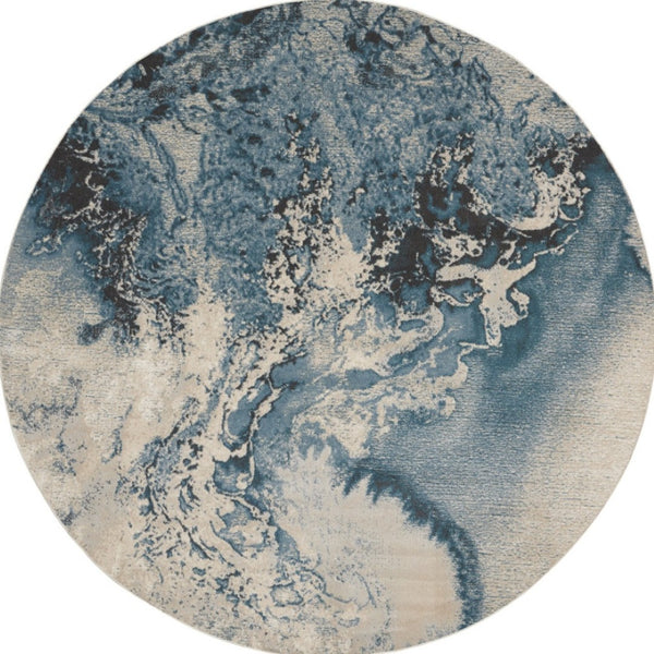 HomeRoots 5' Teal and Ivory Abstract Round Rug – Stylish, Stain-Resistant, Non-Skid Design for Any Room! 8' Round 550908