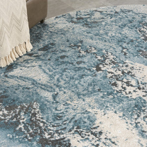 HomeRoots 5' Teal and Ivory Abstract Round Rug – Stylish, Stain-Resistant, Non-Skid Design for Any Room! 8' Round 550908