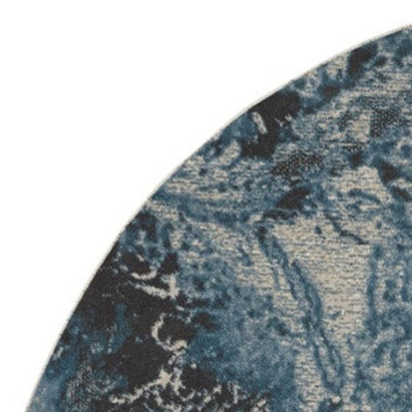 HomeRoots 5' Teal and Ivory Abstract Round Rug – Stylish, Stain-Resistant, Non-Skid Design for Any Room! 8' Round 550908