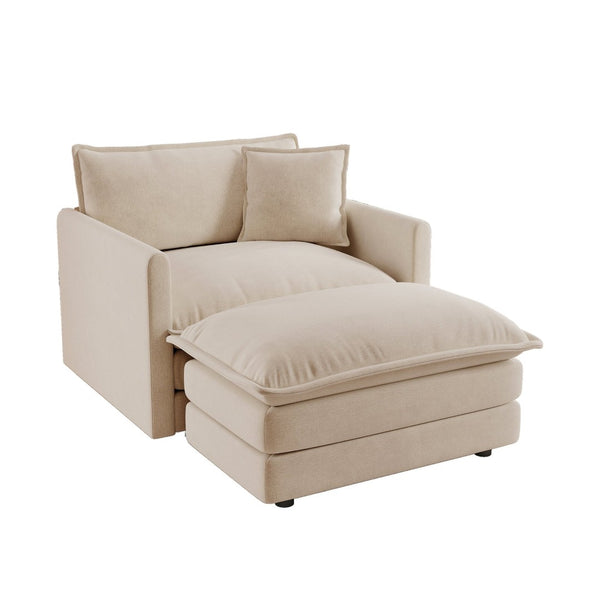 English Elm Modern Chenille Armchair with Ottoman Solid Wood Frame Cozy Reading Club Seat W714S00888