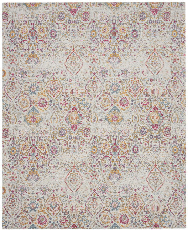 Homeroots 8' X 10' Ivory Red And Yellow Damask Distressed Area Rug  Polyester 550910