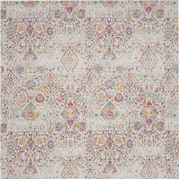 Homeroots 8' X 10' Ivory Red And Yellow Damask Distressed Area Rug  Polyester 550910