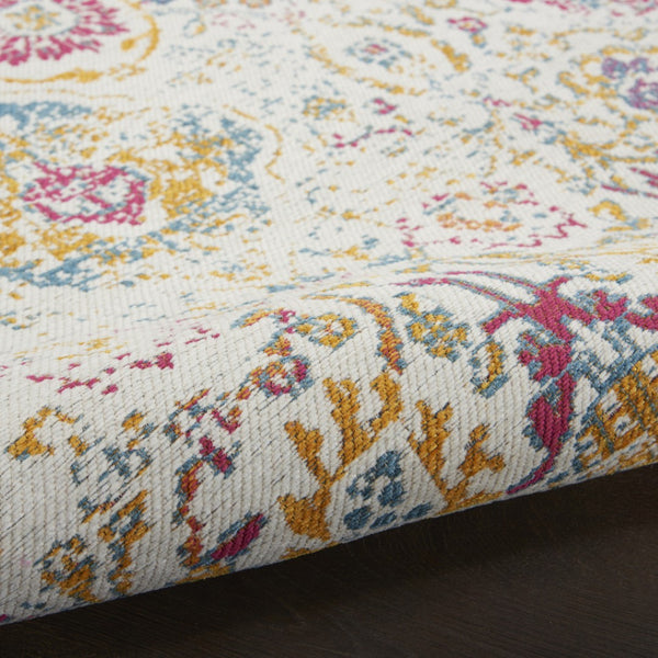 HomeRoots 8' Elegant Ivory Red and Yellow Damask Distressed Area Rug for Timeless Home Style and Durability 8' X 10' 550910